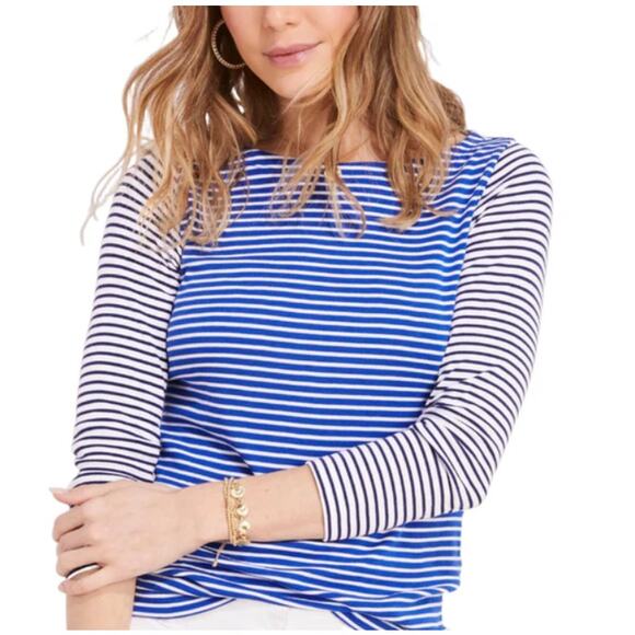 VINEYARD VINES blue navy white striped nautical boatneck 3/4 sleeve top shirt - Picture 3 of 9
